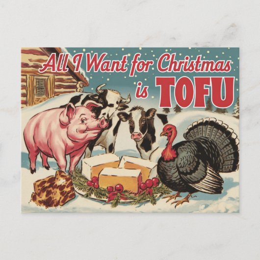 Funny Vegan Vegetarian Christmas Tofu Postkarte (Vorderseite)