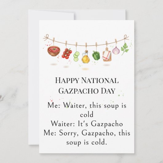 funny vegetables National Gazpacho Day Dankeskarte (Vorderseite)
