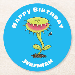 Funny Venus Fliegenfalle Pflanze Cartoon Runder Pappuntersetzer