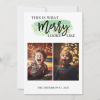 Funny Very Merry Green Watercolor Zwei Fotos