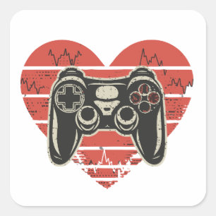 Funny Video Games Valentinstag Gamer Heartbeat Quadratischer Aufkleber