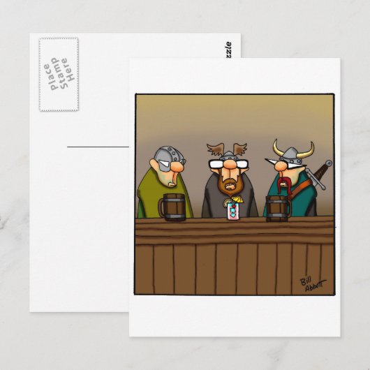 Funny Viking Drinks Cartoon Postkarte (Vorne/Hinten)