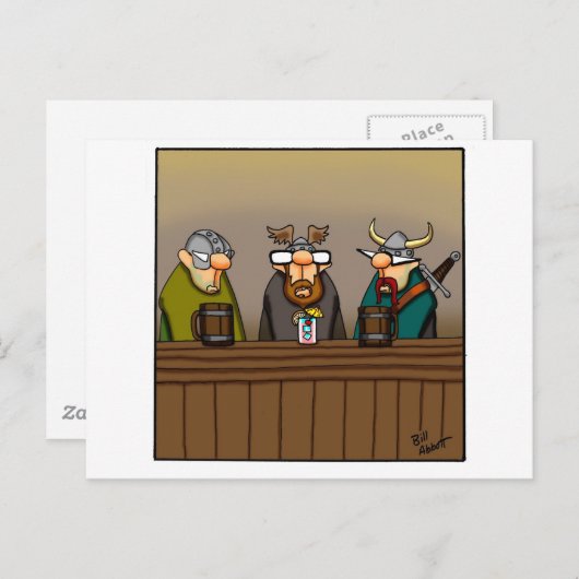 Funny Viking Drinks Cartoon Postkarte (Vorne/Hinten)