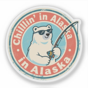 Funny Vintag Alaska Chillin Polar Bear Fischen Aufkleber