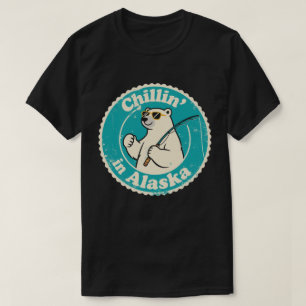 Funny Vintag Alaska Chillin Polar Bear Fischen T-Shirt