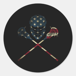 Funny Vintag American Flag Lacrosse US Sport Men Runder Aufkleber