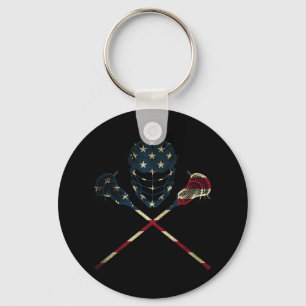 Funny Vintag American Flag Lacrosse US Sport Men Schlüsselanhänger