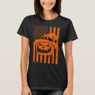 Funny Vintag American Flag Pumpkin USA Halloween T-Shirt