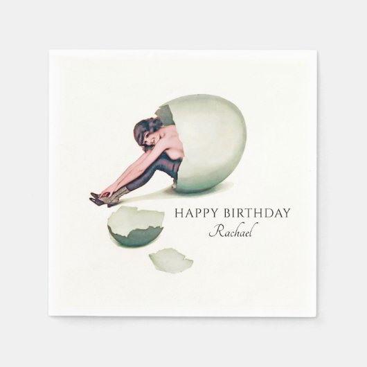 Funny Vintag Art Nouveau Frau Happy Birthday Serviette (Vorderseite)