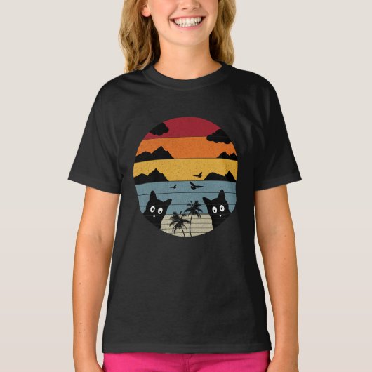 Funny Vintag Black Cat Retro Style T-Shirt (Vorderseite)
