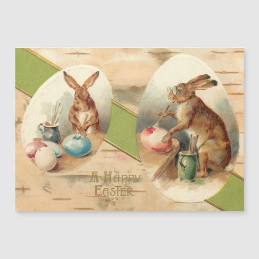 Funny Vintag Bunnies Malerei Ostereier Magnetkarte (Vorderseite)