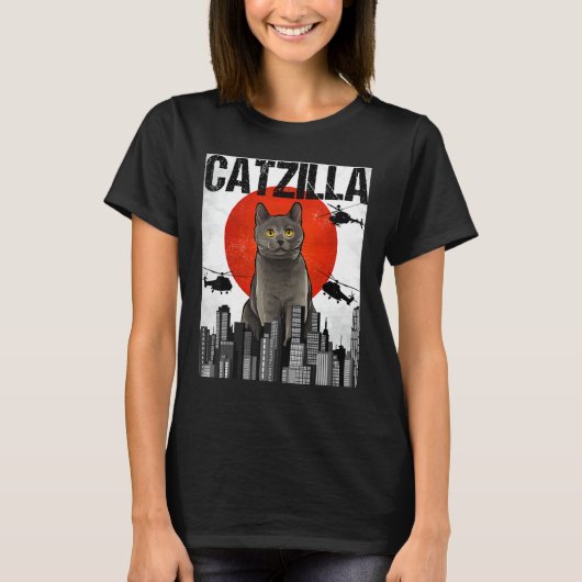 Funny Vintag Catzilla Chartreux Cat T-Shirt (Vorderseite)