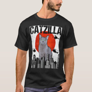 Funny Vintag Catzilla Russian Blue Cat T-Shirt