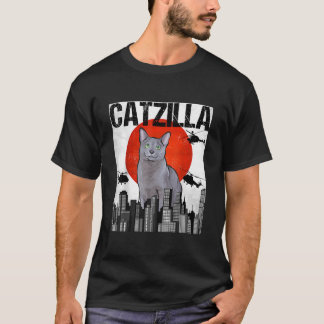 Funny Vintag Catzilla Russian Blue Cat T-Shirt