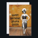 Funny Vintag Drama Königin Birthday Karte<br><div class="desc">Die sonnige Geburtstagskarte für Freunde und Familie,  die ein bisschen dramatische Seite haben... . Vintages Showgirl Ausschnitt mit Sterngarland dekoriert Theater Hintergrund. Anpassbarer Text "Happy Birthday Drama Queen".</div>