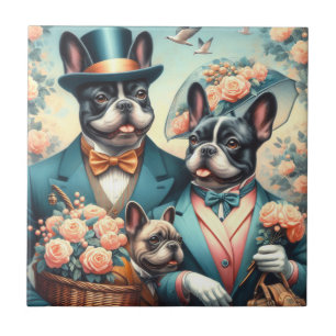 Funny Vintag French Bulldog Painting Fliese