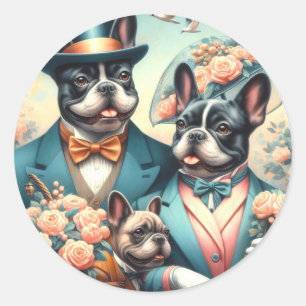 Funny Vintag French Bulldog Painting Runder Aufkleber