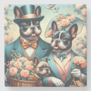 Funny Vintag French Bulldog Painting Steinuntersetzer