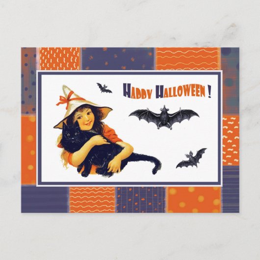 Funny Vintag Girl Halloween Postcard Postkarte (Vorderseite)