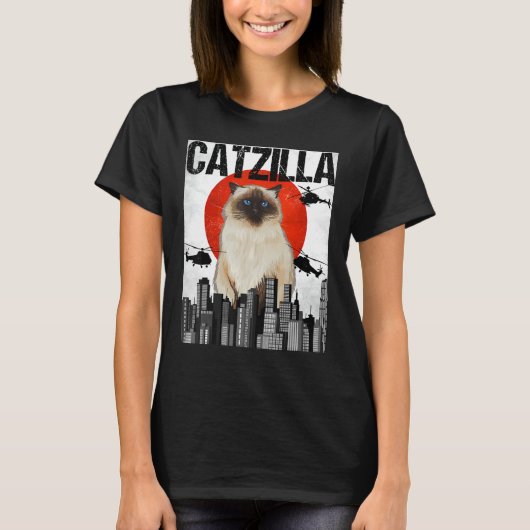 Funny Vintag Japanese Catzilla Himalayan Cat T-Shirt (Vorderseite)