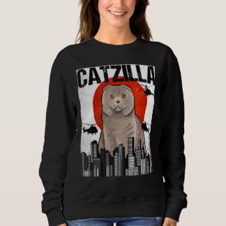 Funny Vintag Japanisch Catzilla Scottish Fold Cat Sweatshirt