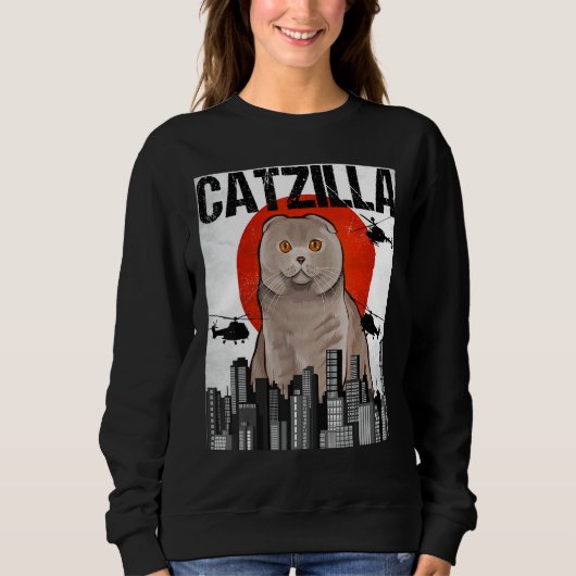 Funny Vintag Japanisch Catzilla Scottish Fold Cat Sweatshirt (Vorderseite)