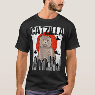 Funny Vintag Japanisch Catzilla Scottish Fold Cat T-Shirt