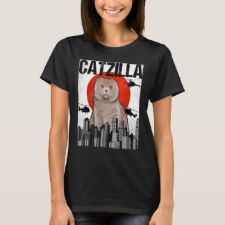 Funny Vintag Japanisch Catzilla Scottish Fold Cat T-Shirt