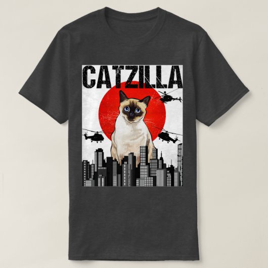 Funny Vintag Japanisch Catzilla Siamese Cat T-Shirt (Design vorne)