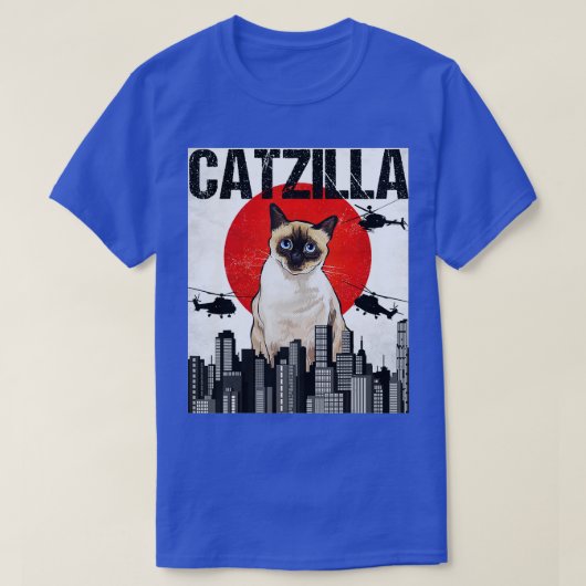 Funny Vintag Japanisch Catzilla Siamese Cat T-Shirt (Design vorne)