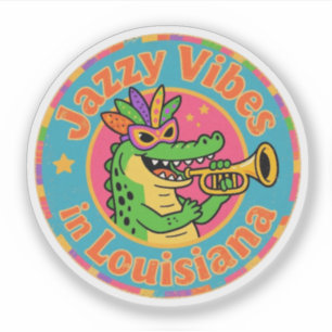 Funny Vintag Louisiana Alligator Mardi Gras Jazz Aufkleber
