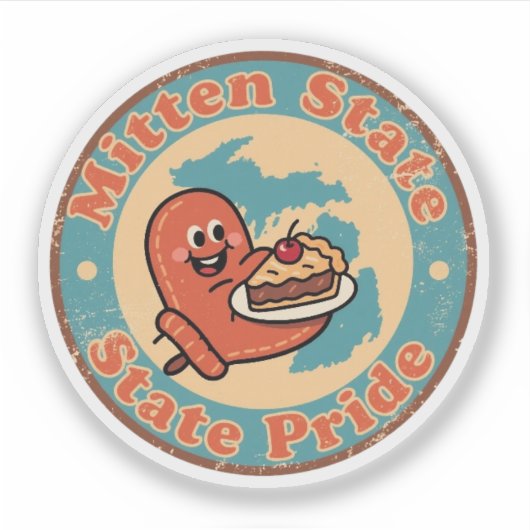 Funny Vintag Michigan Mitten Cherry Pie Retro Aufkleber (Vorderseite)
