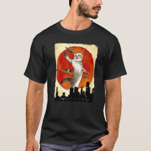 Funny Vintag Niedlich Cat Art Japanisch Sunset T-Shirt