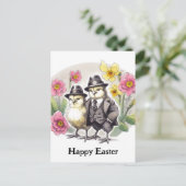 Funny Vintag Oaster Chicks Rosa Gelbe Blumen Postkarte (Stehend Vorderseite)