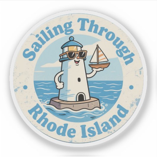 Funny Vintag Rhode Island Lighthouse Sailboat Aufkleber (Vorderseite)