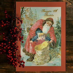 Funny Vintag Santa Baggi Baddie Red Holiday Card Feiertagskarte