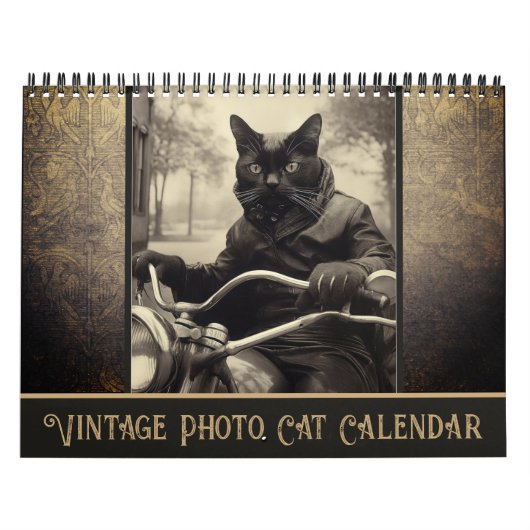 Funny Vintag Sepia Foto Black Cat Kalender (Titelbild)
