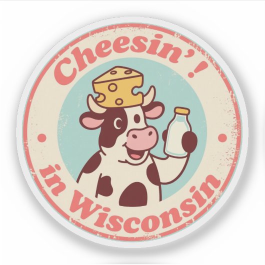 Funny Vintag Wisconsin Kuhkäse Hat Retro Aufkleber (Vorderseite)