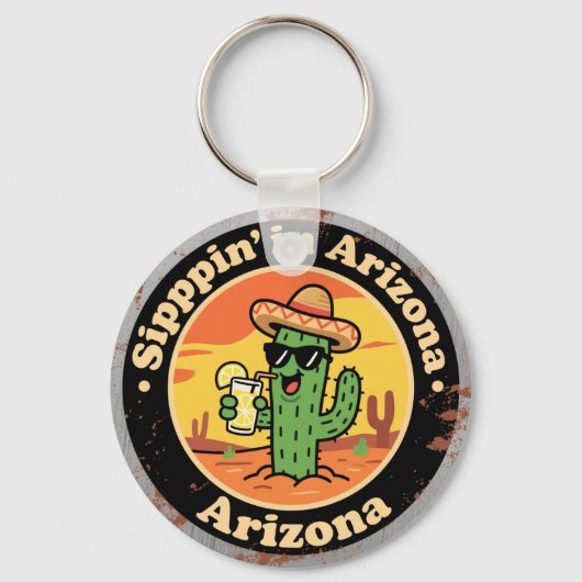 Funny Vintage Arizona Sippin Cactus Schlüsselanhänger (Vorderseite)