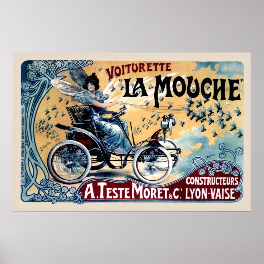 Funny Vintage Car Poster Copy Voiturette La Mouche (Vorne)