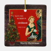 Funny Vintage Christmas Pine Wood Keramikornament (Rückseite)