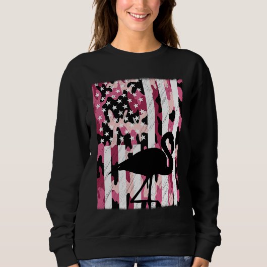 Funny Vintage Pink Flamingo Camo American Distress Sweatshirt (Vorderseite)
