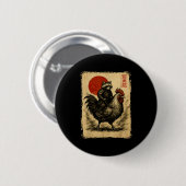 Funny Vintage Raccoon Rooster Chicken Japanese Uki Button (Vorne & Hinten)