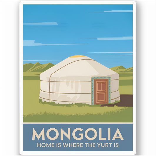 Funny Vintage Reisen Mongolisch Yurt Retro Stil Aufkleber (Vorderseite)