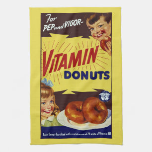 Funny Vintage "Vitamin Donuts" Werbung Handtuch