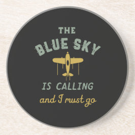 Funny Vintagen Flugzeug Pilot Blue Sky ruft Getränkeuntersetzer