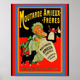Funny Vintager Senf Moutarde Ad Girl, Katze Poster