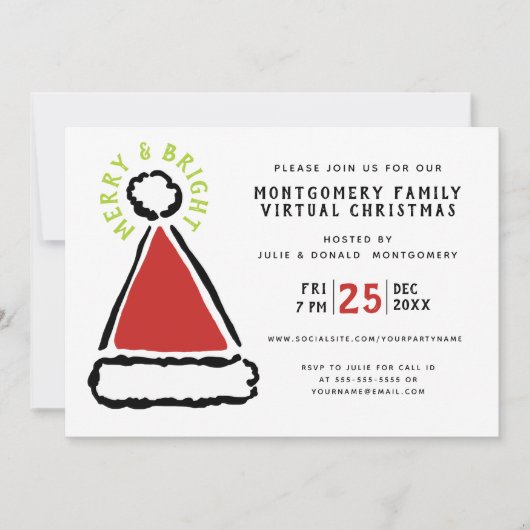 Funny Virtual Christmas Party Rote Weihnachtsmannm Einladung (Vorderseite)