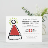Funny Virtual Christmas Party Rote Weihnachtsmannm Einladung (Stehend Vorderseite)