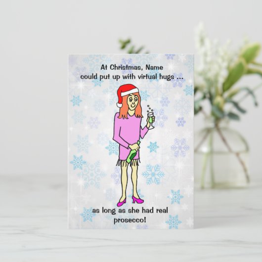 Funny Virtual Hugs Prosecco Frau Weihnachten (Stehend Vorderseite)